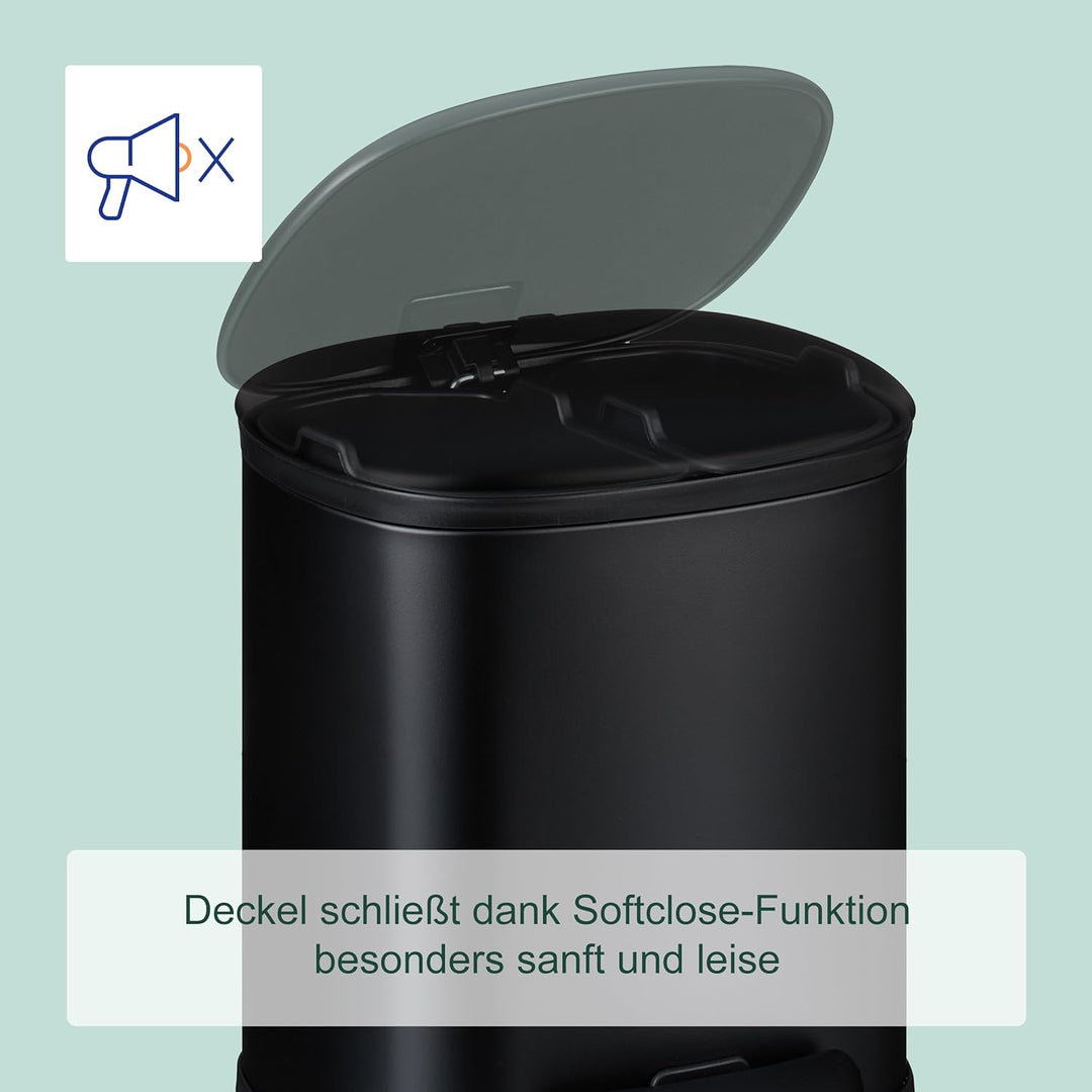 Relaxdays Mülleimer Bad, 5 l, Kosmetikeimer mit Soft-Close, matte Optik, 2 entnehmbare Inneneimer, T