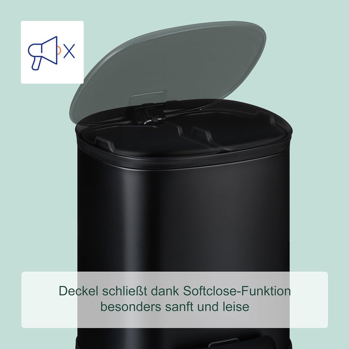 Relaxdays Mülleimer Bad, 5 l, Kosmetikeimer mit Soft-Close, matte Optik, 2 entnehmbare Inneneimer, T