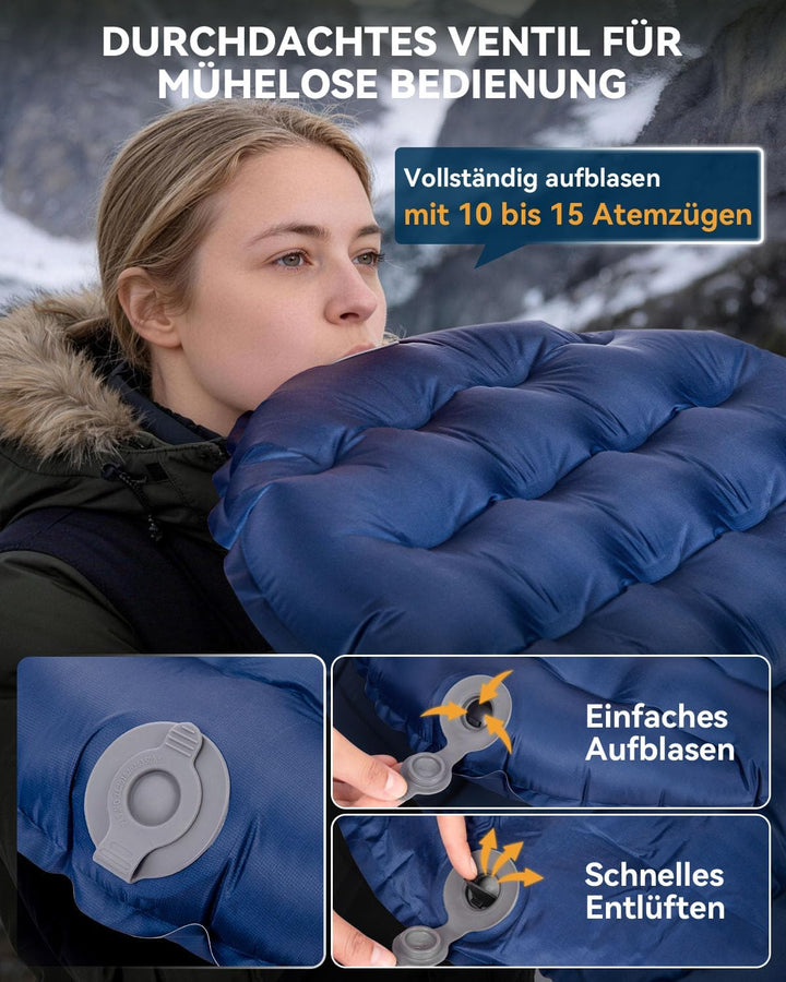 HIKENTURE Isomatte Camping R-Wert 4, 430g Isomatte Ultraleicht, 8CM Ultradicke Warme Schlafmatte, Au