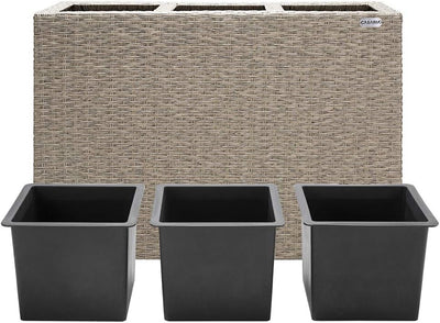 Casaria® Blumenkasten 3 Innentöpfe Polyrattan Herausnehmbar Wasserablauf Outdoor Rechteckig Pflanzka