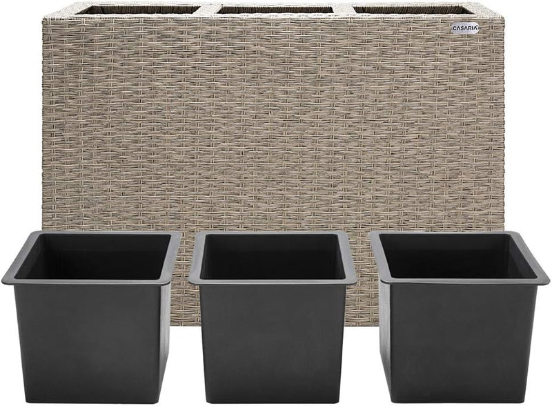 Casaria® Blumenkasten 3 Innentöpfe Polyrattan Herausnehmbar Wasserablauf Outdoor Rechteckig Pflanzka
