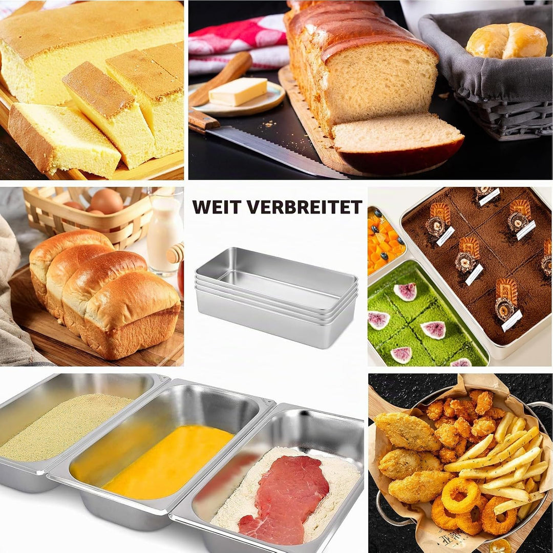 Kastenform Brot 4er-Set Edelstahl, Rechteckige Brotbackform 33×15×6,5cm, Grosse Backform für Brot &amp;