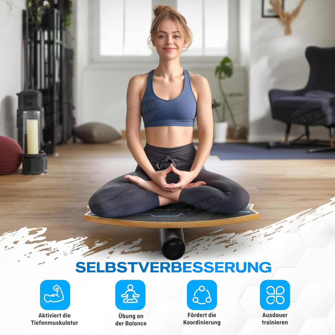 Balance Board Echtholz丨Rutschfest Gleichgewichtstrainer für Einsteiger und Profis丨Surf Balance Board