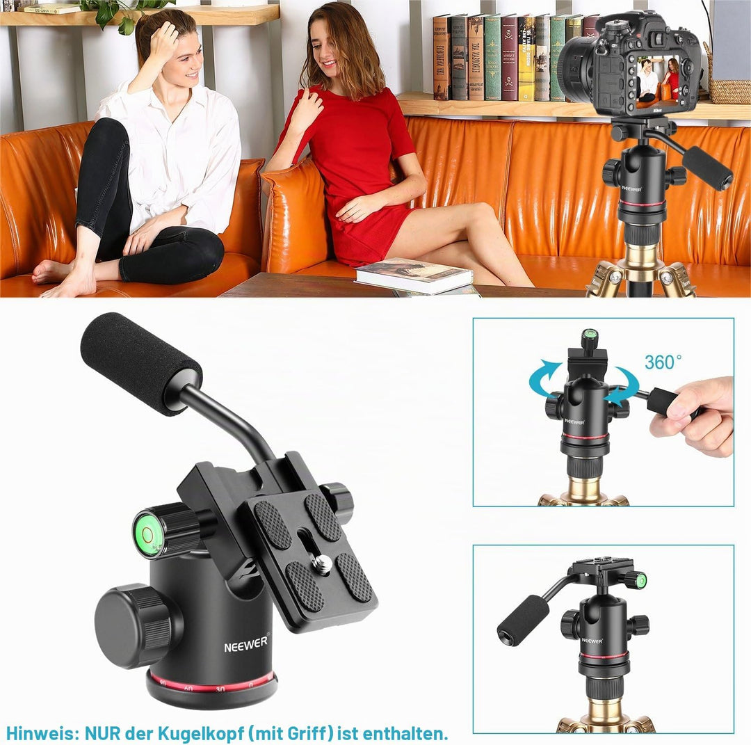 NEEWER Hochleistungs Kamera Stativkopf, Kugelkopf mit Griff und 1/4Zoll Arca Typ QR Platte, 360° Pan
