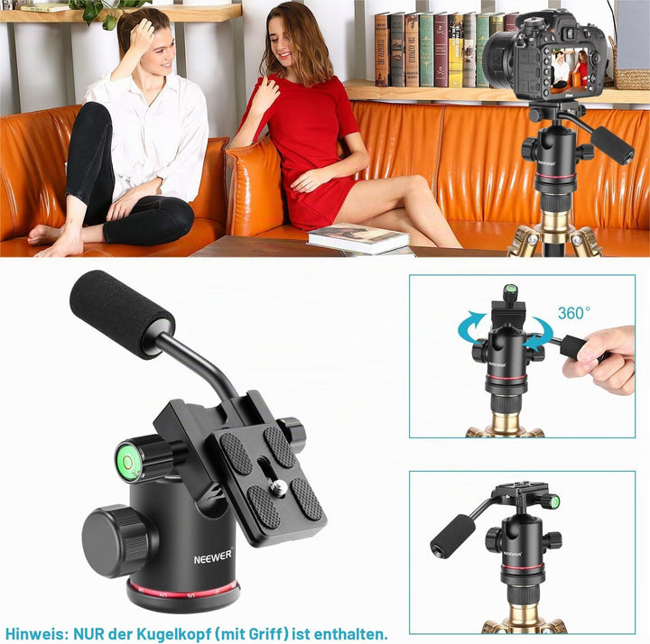 NEEWER Hochleistungs Kamera Stativkopf, Kugelkopf mit Griff und 1/4Zoll Arca Typ QR Platte, 360° Pan