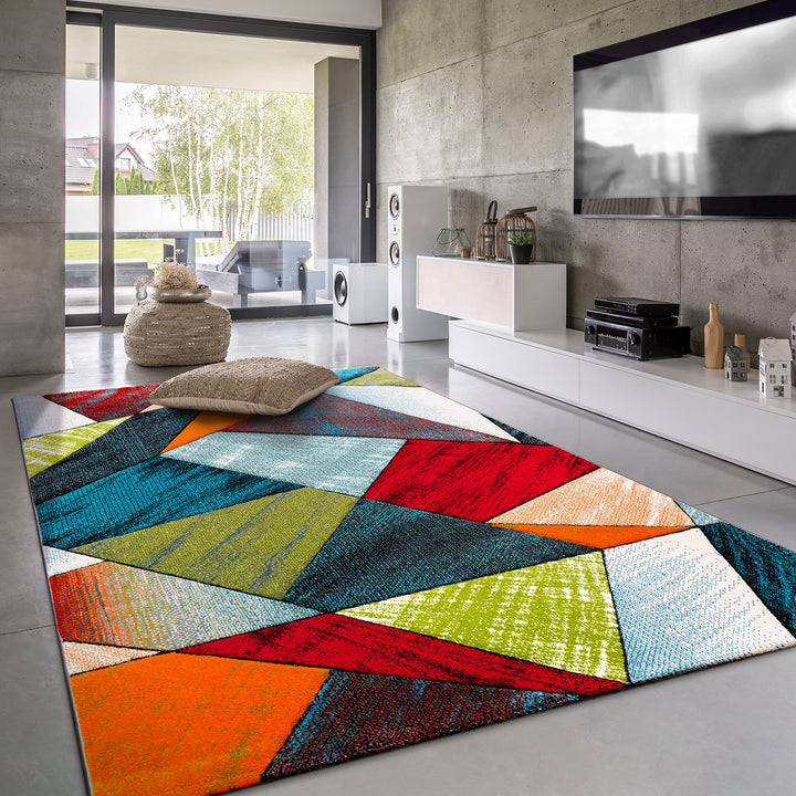 Paco Home Teppich Wohnzimmer Kinderzimmer Bunt Kurzflor Moderne 3D Optik Kariert Geometrische Muster