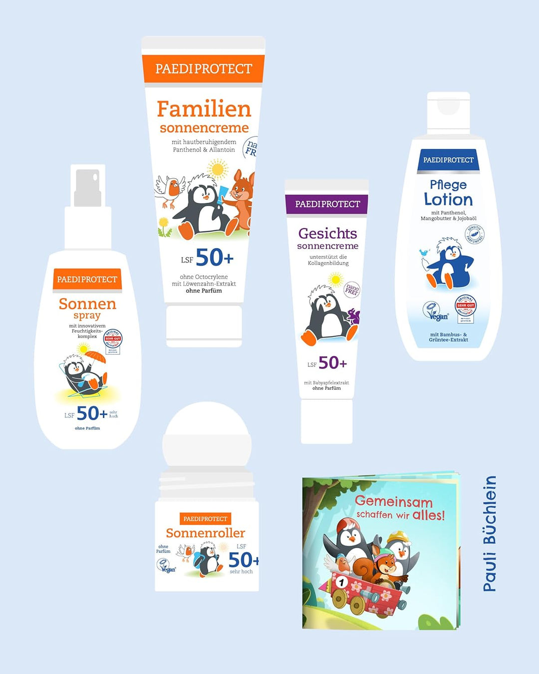 PAEDIPROTECT Sonnencreme Familien Set Sonne LSF 50+, für Baby, Kinder und Erwachsene, parfümfreier S