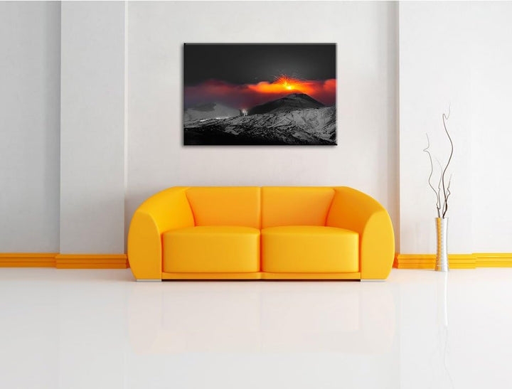 atemberaubender Vulkanausbruch schwarz/weiss Format: 100x70 auf Leinwand, XXL riesige Bilder fertig