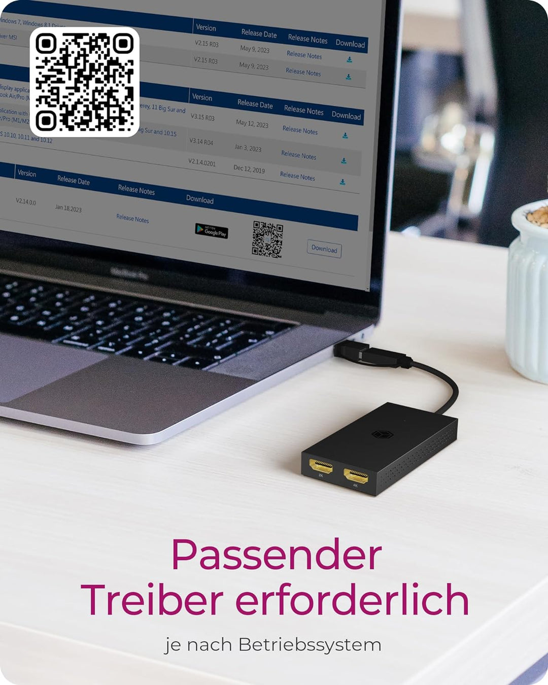 ICY BOX USB zu Dual HDMI Splitter (2K 60Hz / 4K 30Hz), USB-A & USB-C zu 2X HDMI, Unterstützt Windows