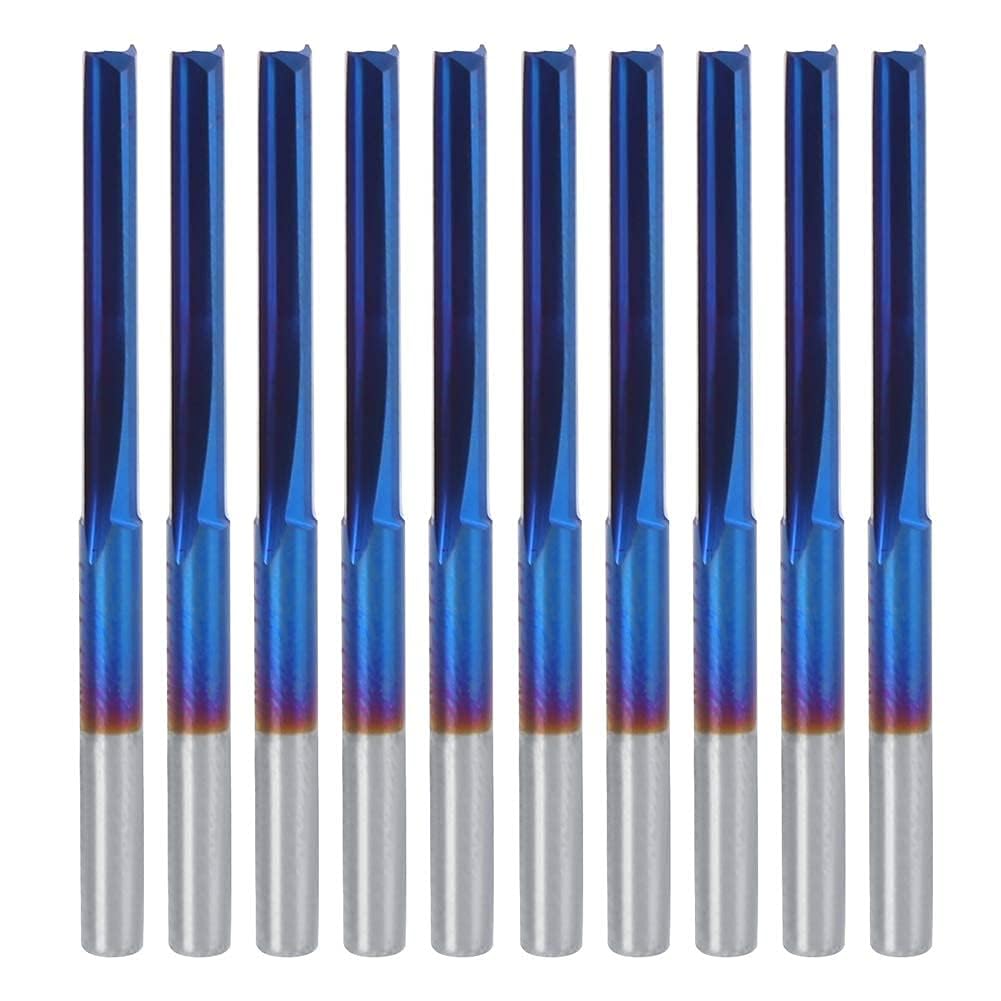10Pcs 3.175mm CNC Fräser Hartmetall 2-Flöten Gerade Nano Blue Coating Schaftfräser, Grifffräswerkzeu