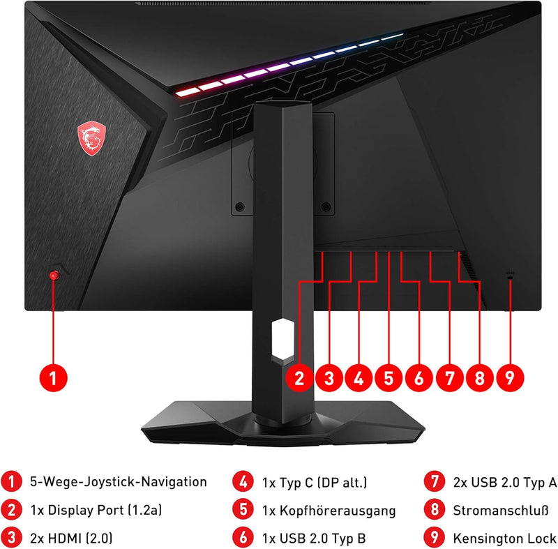 MSI Optix MAG274QRFDE-QD 27 Zoll (69 cm) Gaming Monitor, WQHD (2560x1440), Rapid IPS, 165Hz, 1ms, Fl