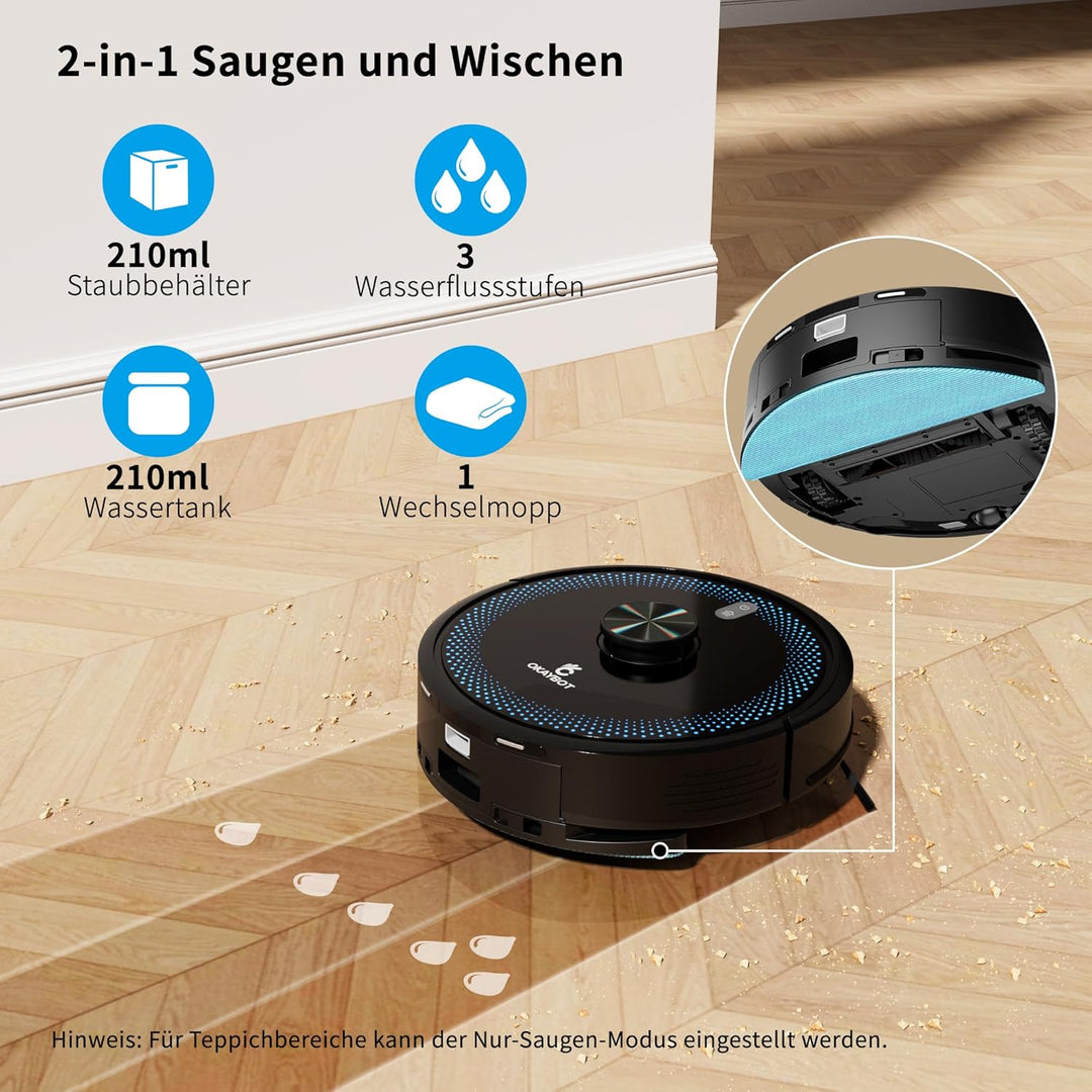 V1 Saugroboter mit Wischfunktion 4000Pa, Staubsauger Roboter 3 in 1 mit LiDAR Navigation, 120Min Lau