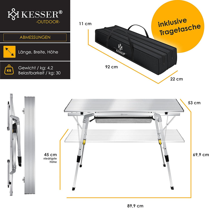 KESSER® Campingtisch faltbar Klapptisch mit Aluminiumrahmen Aufrollbare Tischplatte Falttisch klappb