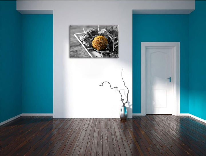 Fleischbällchen Salat schwarz/weiss Format: 100x70 cm auf Leinwand, XXL riesige Bilder fertig gerahm