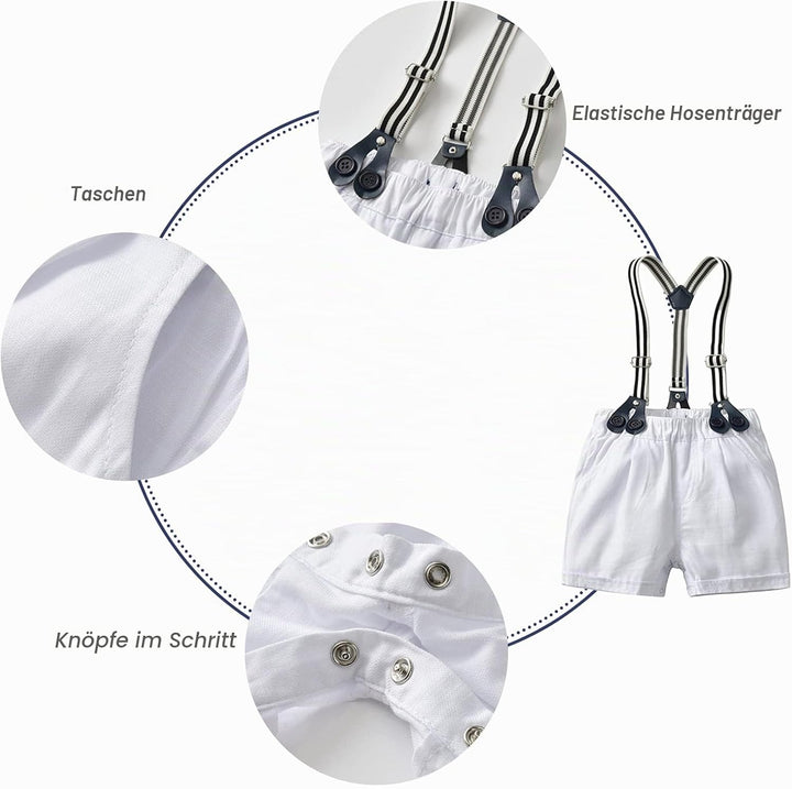 Volunboy Baby Jungen Anzug Set Bekleidung Hemd mit Fliege + Hosenträger Shorts Strampler Anzug 6-9 M
