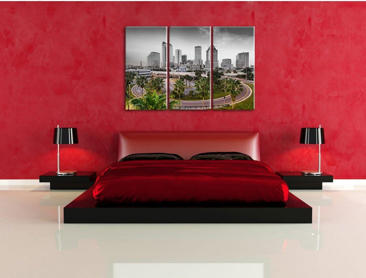 Pixxprint Skyline in den USA B&W Detail 3-Teiler Leinwandbild 120x80 Bild auf Leinwand