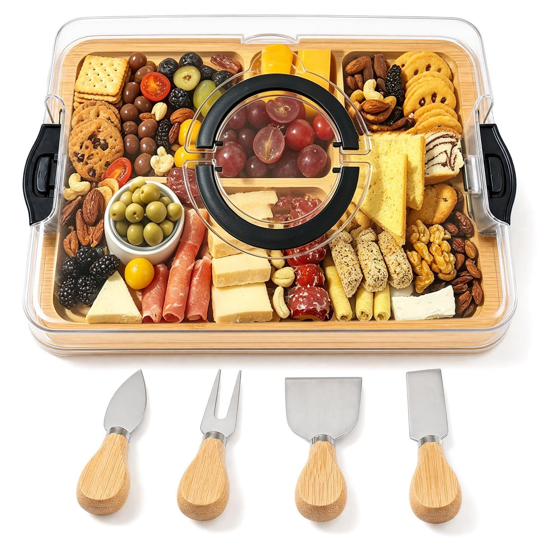 PORFOYO Käsebrett Mit Deckel, Charcuterie-Brett Mit Deckel, Charcuterie Board Mit Messer Set, Servie