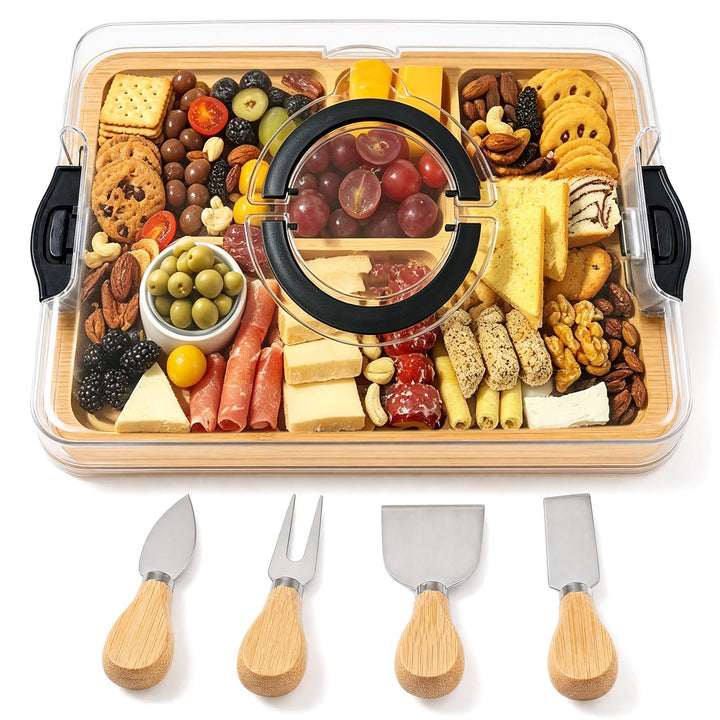PORFOYO Käsebrett Mit Deckel, Charcuterie-Brett Mit Deckel, Charcuterie Board Mit Messer Set, Servie