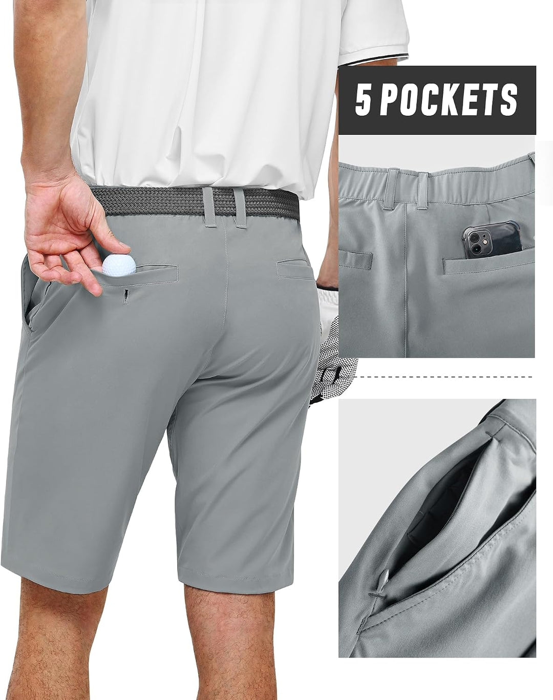 33,000ft Herren 11” Golf Shorts UPF 50+ Kurze Golfhose mit 5 Taschen | Leicht, Schnelltrockend, Atmu