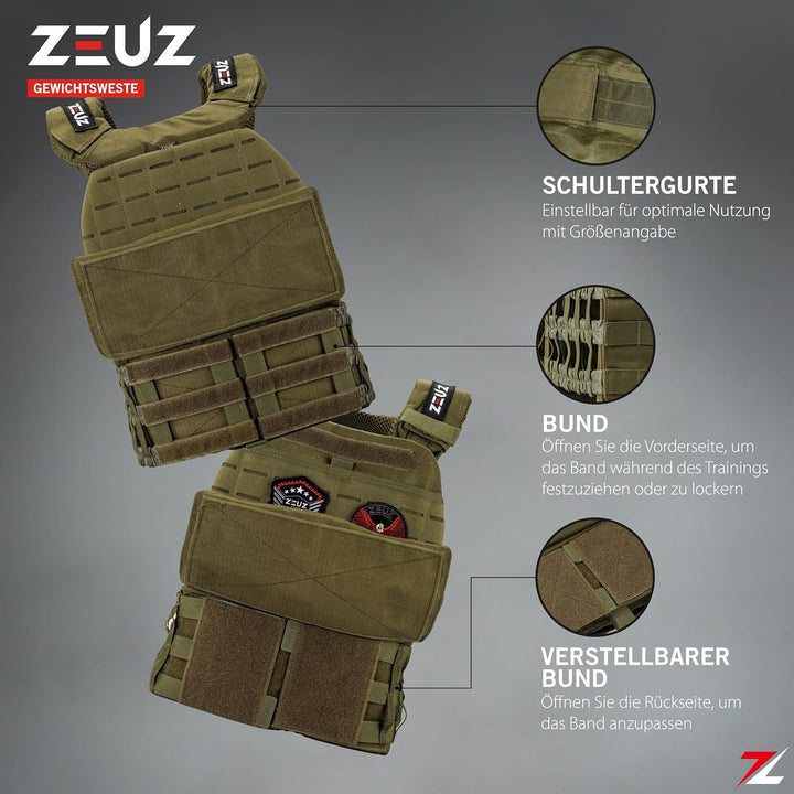 ZEUZ Verstellbare Gewichtsweste 16,5 KG für Fitness, Calesthenics & CrossFit - Weights Plattenträger