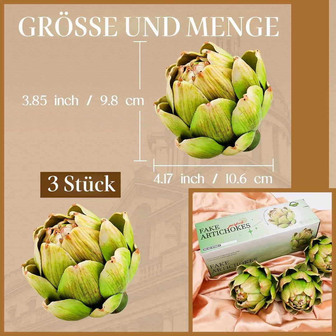 Meiwlong 3Pcs Künstliches Gemüse Grosse Grüne künstliche Artischocken Pflanzen Lebensechte gefälscht