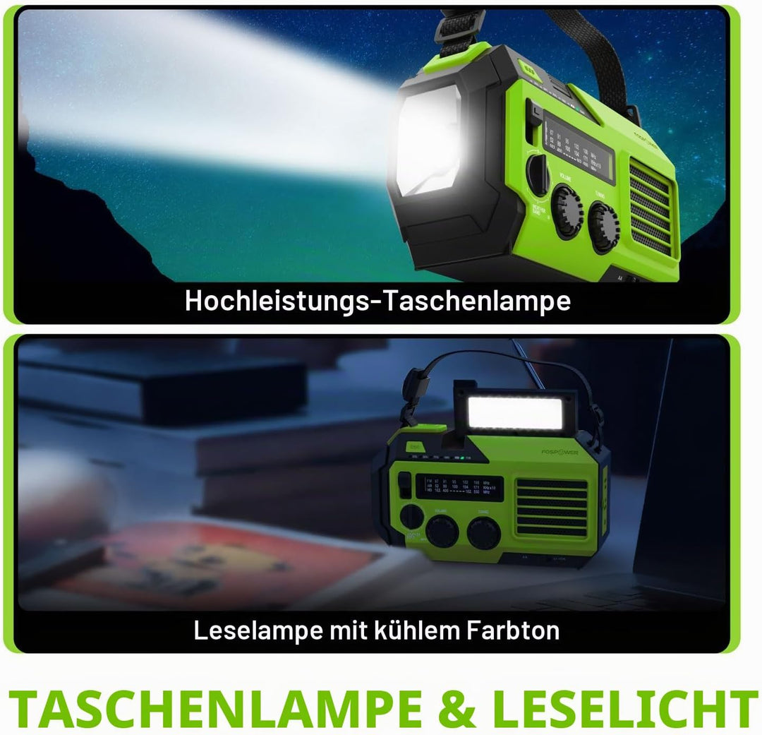 FosPower - Notfallradio NOAA/AM/FM mit 19240mWh (5200mAh) Tragbare Powerbank - Aufladung per USB/Sol