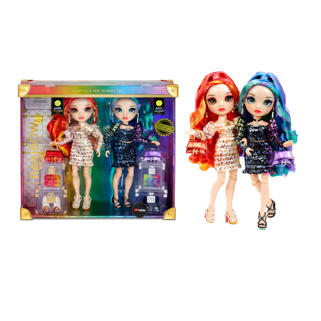 Rainbow High Special Edition Modepuppe - Twins LAUREL & HOLLY DE'VIOUS - 2 Puppen mit regenbogenfarb