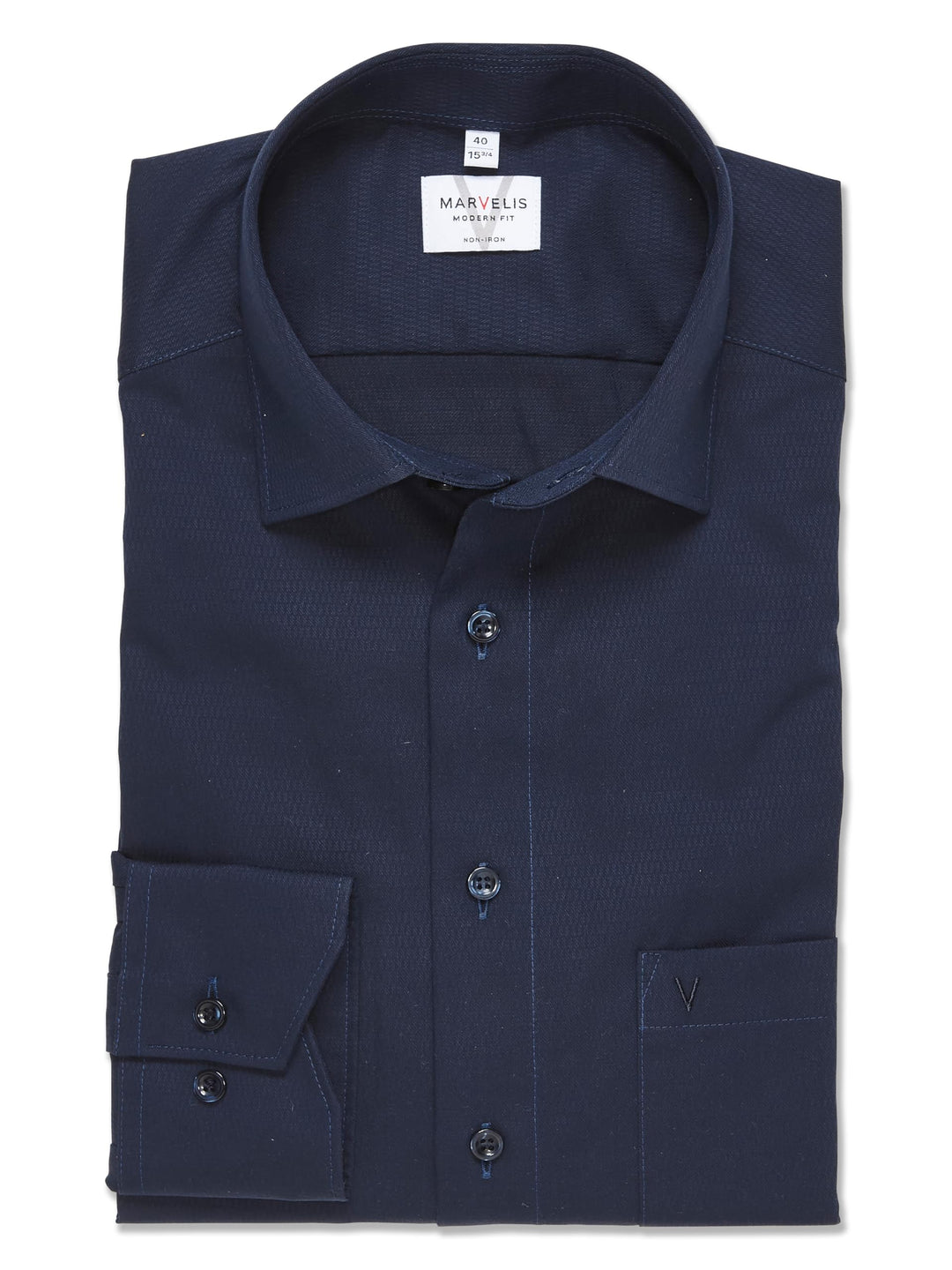 Marvelis Herren Businesshemd Langarm 720814,Einfarbig,Modern Fit,New Kent 44 Marine 18, 44 Marine 18