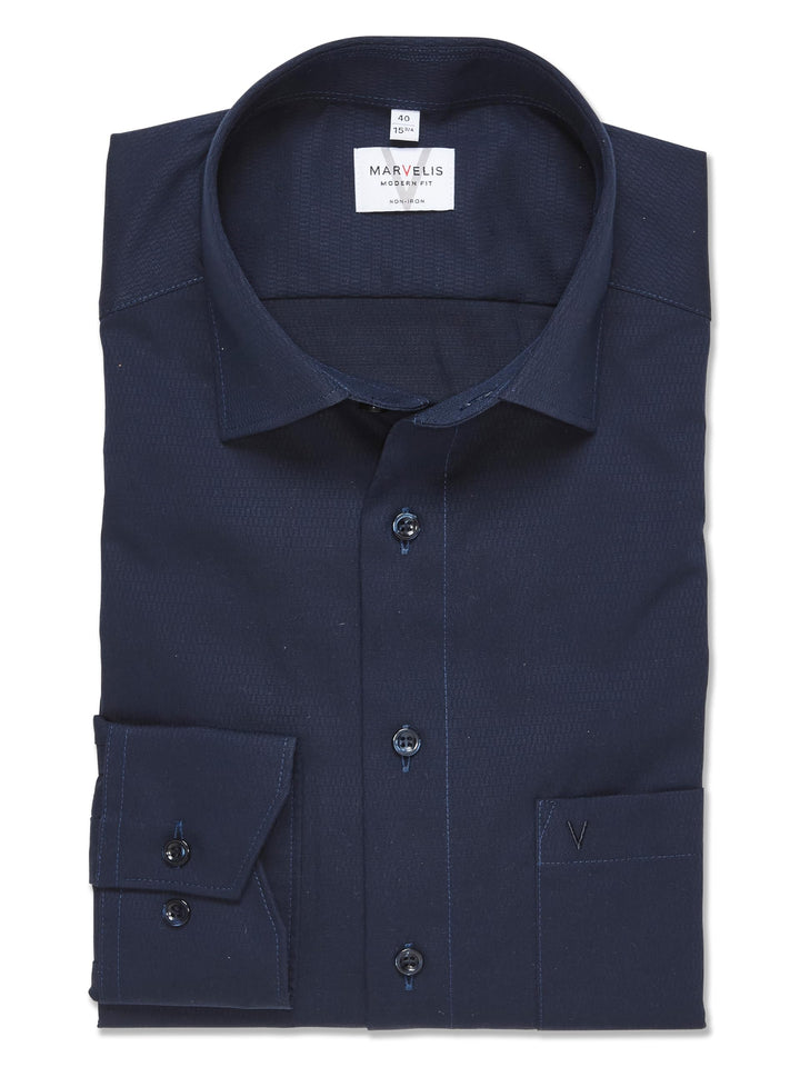 Marvelis Herren Businesshemd Langarm 720814,Einfarbig,Modern Fit,New Kent 44 Marine 18, 44 Marine 18