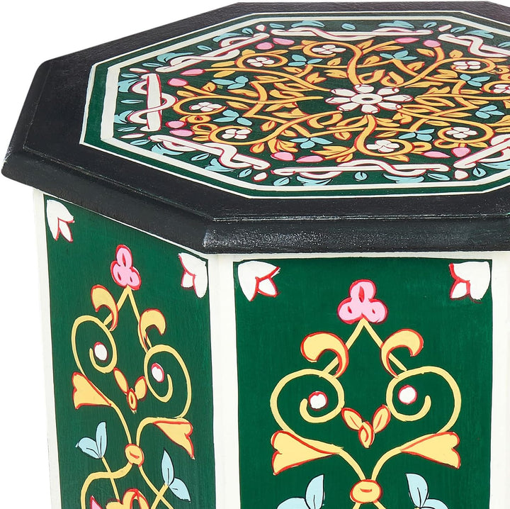 MARRAKESCH Beistelltisch Nachttisch aus Holz 50cm gross Tisch Hocker Gargar Grün als Orientalische D