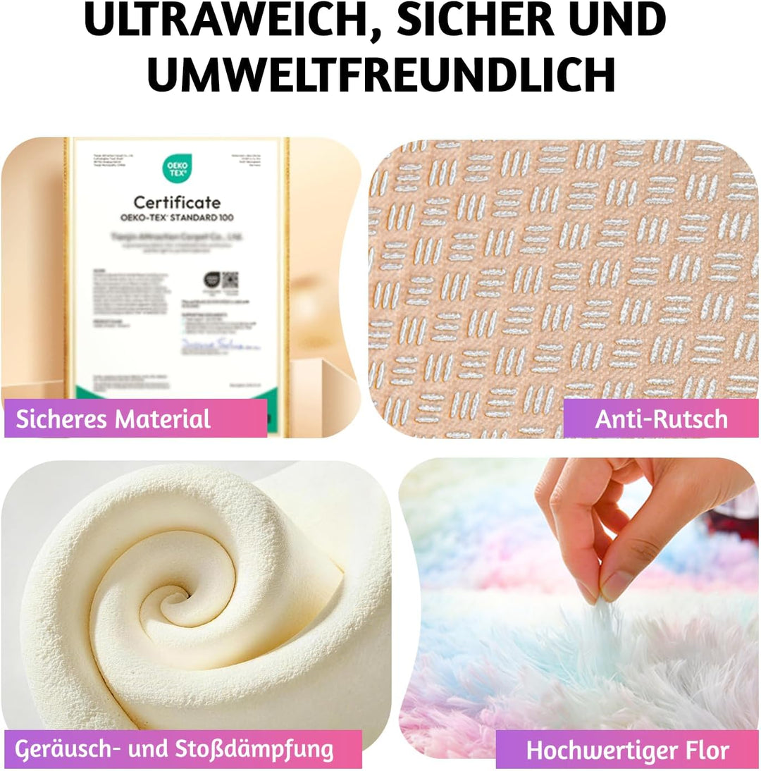 MARATIP Plüsch Teppich Rund,Flauschiger Teppich Rund,modernes Wohnzimmer,Kinder Mädchen,weicher und