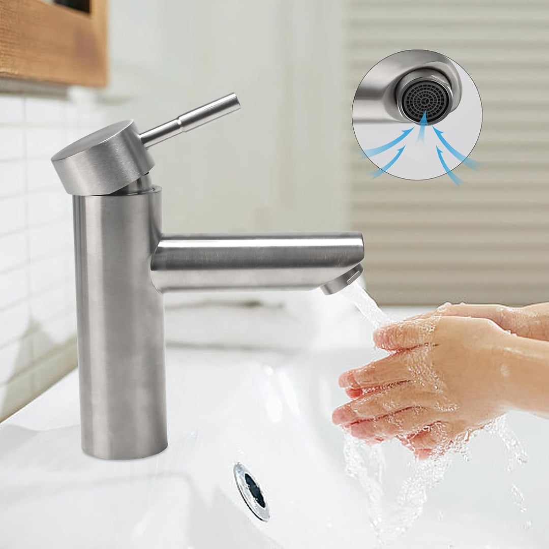 Wasserhahn Bad Edelstahl 304, Waschtischarmatur Infache Montage, Armatur Badezimmer mit Schlauch, Mi