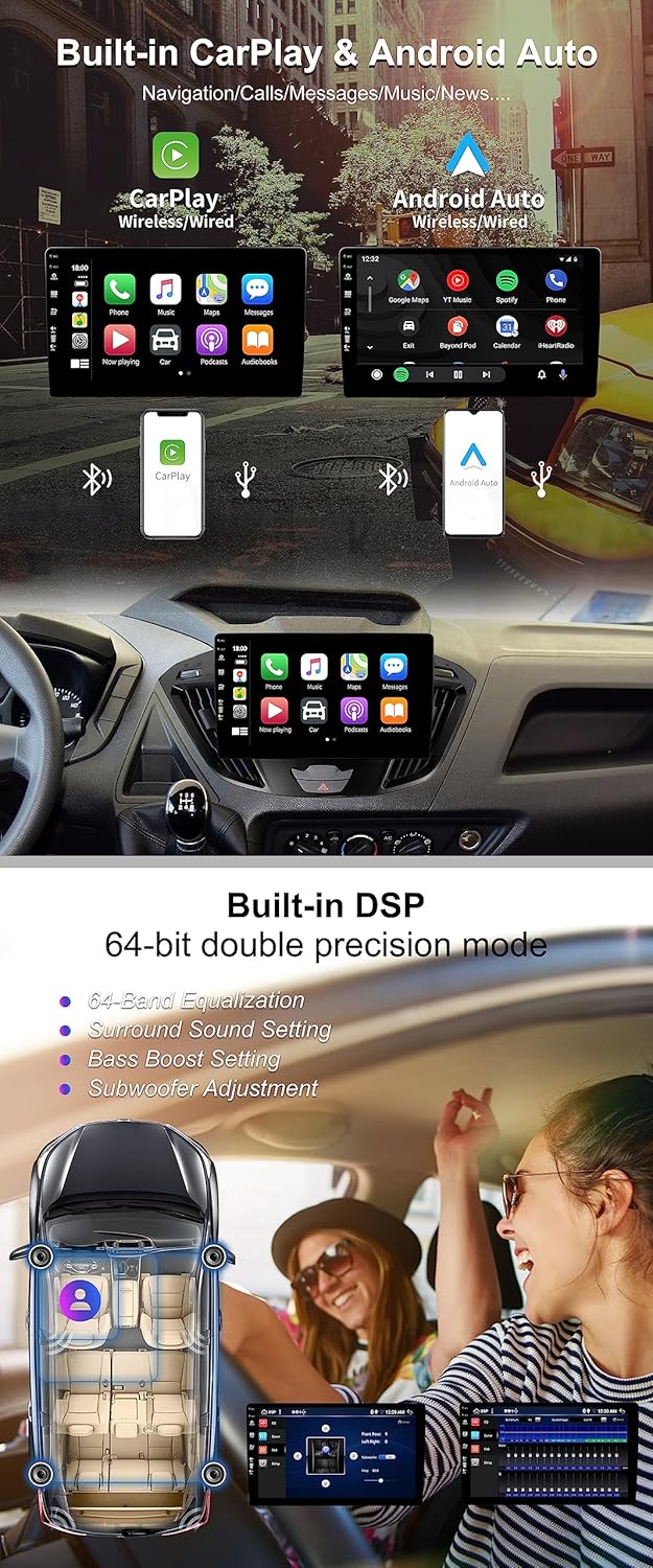 SXAUTO Android 12 IPS Autoradio Passt für Ford Tourneo/Ford Transit Custom (2013-2021) - Eingebaut C