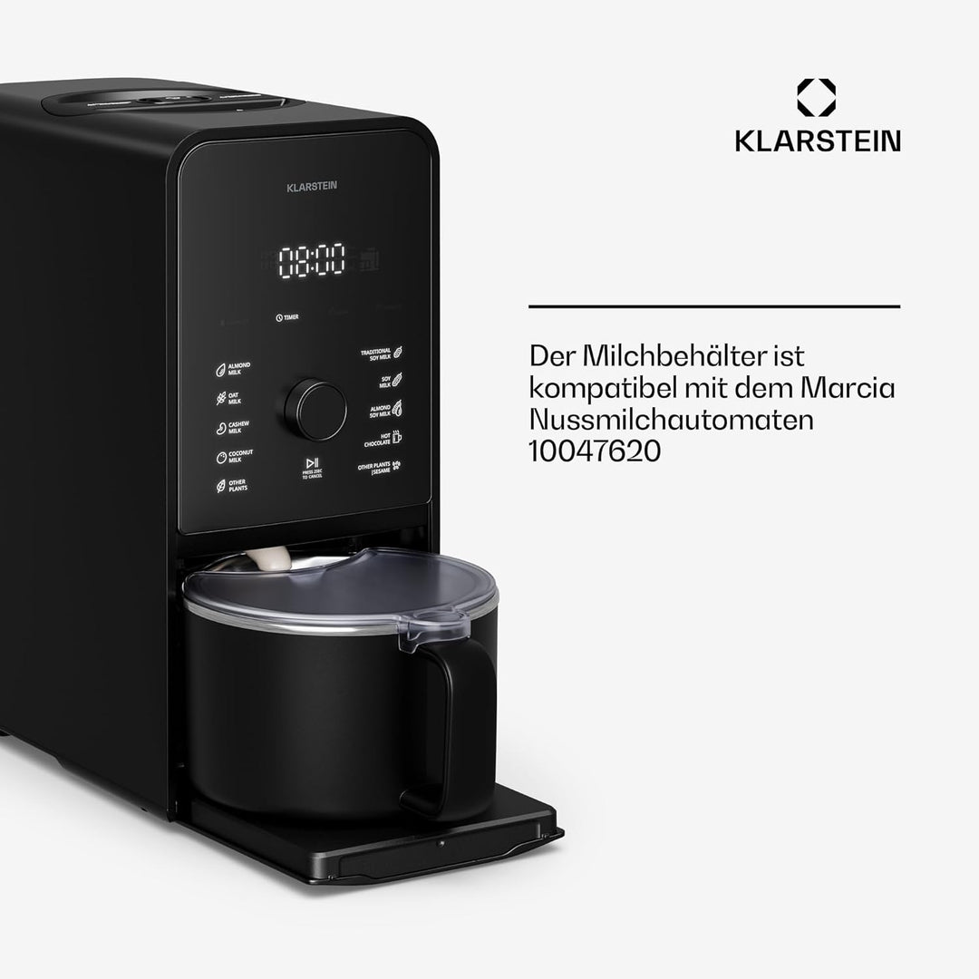 Klarstein Milchbehälter Edelstahl, 1.2L Spülmaschinenfest, Passend für Marcia Touch MilkNut Maker, H