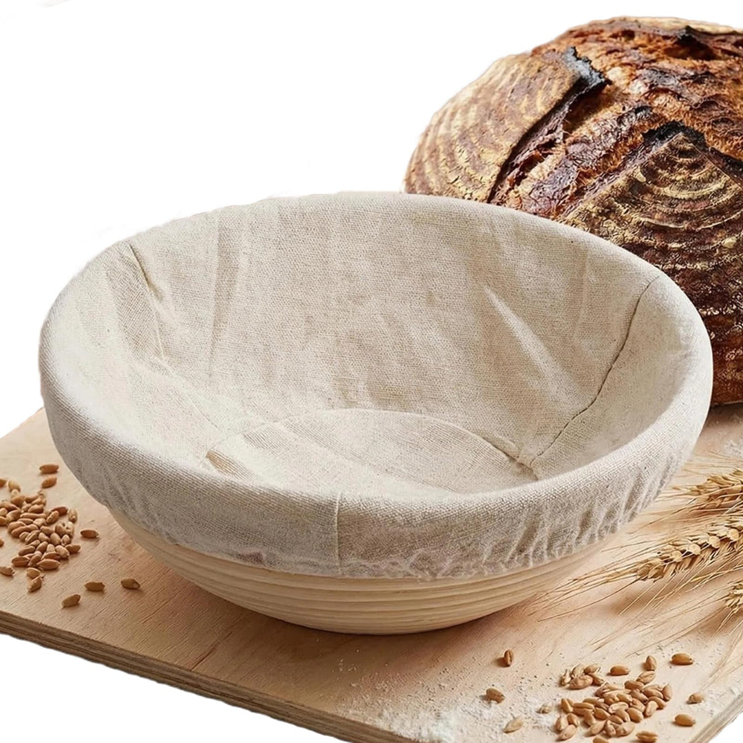 Gärkörbchen Rund 20 cm – Gärkorb für Brot aus Natur Rattan mit Leineneinsatz, für knusprige Kruste &