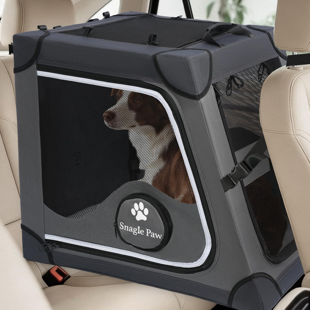 Snagle Paw Faltbare Transportbox,Stabiler Transportbox Hund Rückbank mit Kopfstützen-Gurt, Metallrah