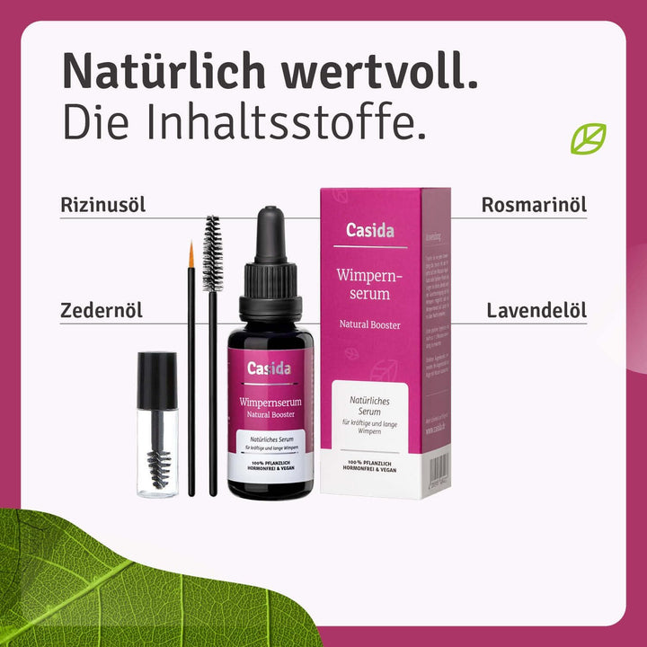 Casida Wimpernserum ohne Hormone Natural Booster - 30 ml Flasche - fördert das Wachstum gesunder, kr