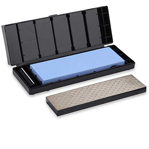 Diamant Schleifstein Wetzstein Set 400/1000 mit Winkelhilfe Messerschärfer Profi, Messerschleifer, A