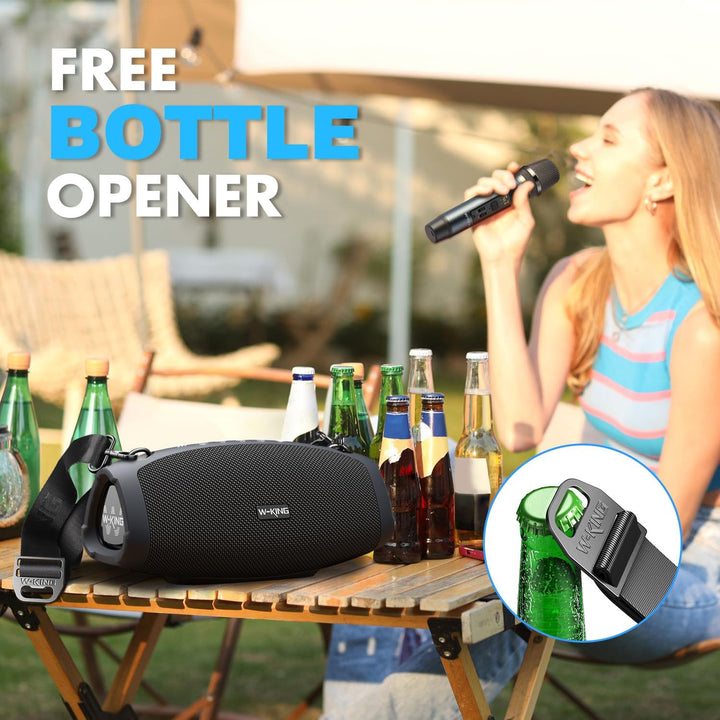 W-KING Bluetooth Lautsprecher Gross mit kabellosem Mikrofon,(120W Peak) 70W IPX6 Tragbare Outdoor La