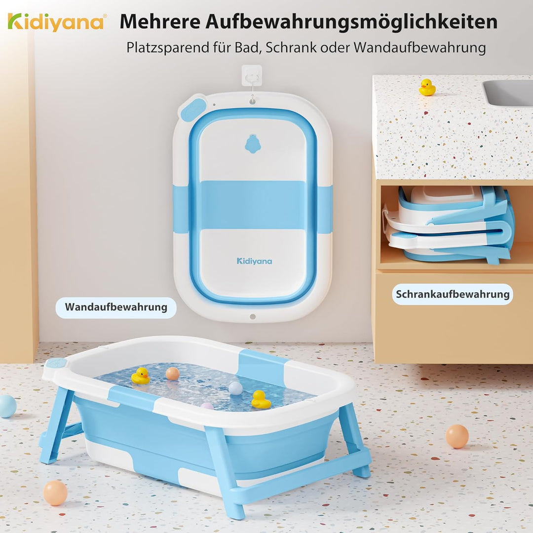 Baby Badewanne faltbar mit Gestell, stabil und rutschfest, platzsparend klappbar, mit Ablauf, PP & T