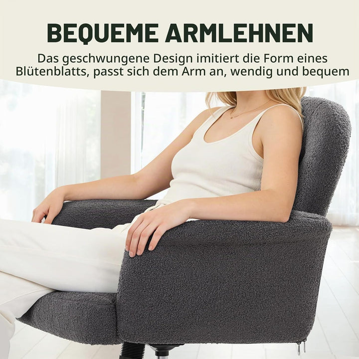 IWMH Schreibtischstuhl, Teddyfell Drehstuhl mit Rollen und Armlehnen, Moderner Höhenverstellbar Home