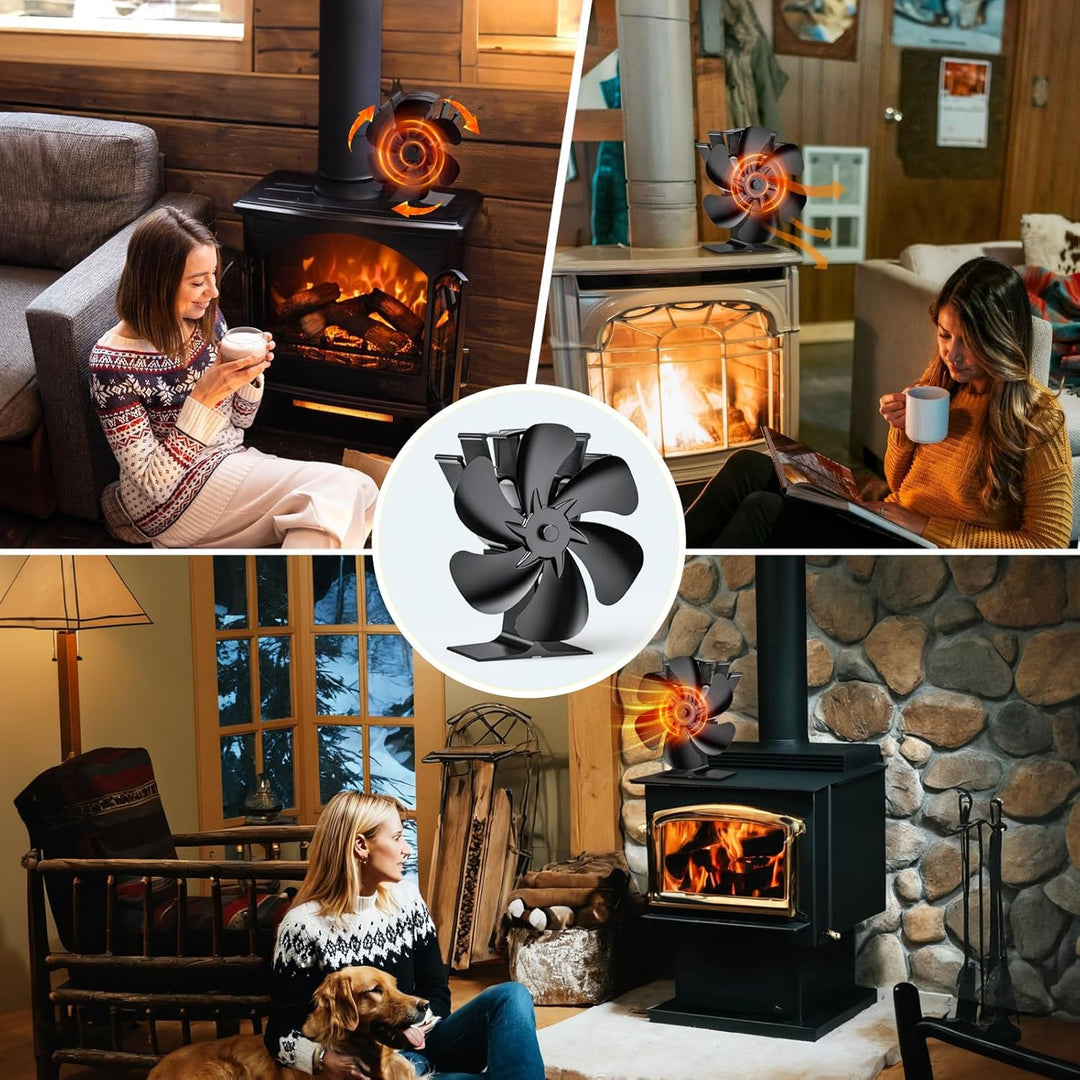 Wopigh Kaminventilator 6 Flügel Ofenventilator Ohne Strom, Holzofenventilator Leiser Betrieb, Angetr