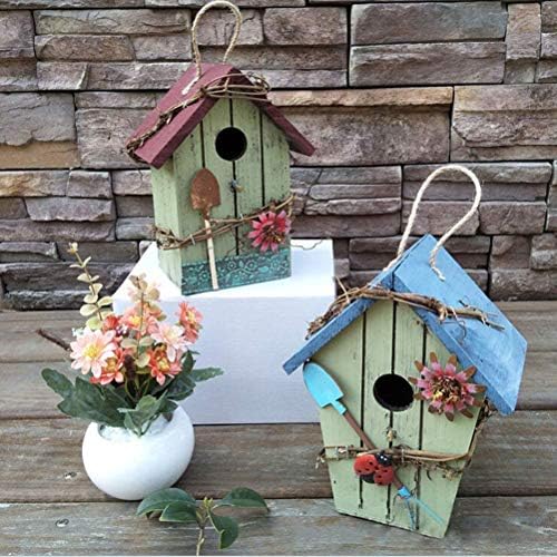 Handbemaltes Vogelhaus, Hängende Vogelhaus-Gartendekoration für den Aussenbereich mit Metalldach und