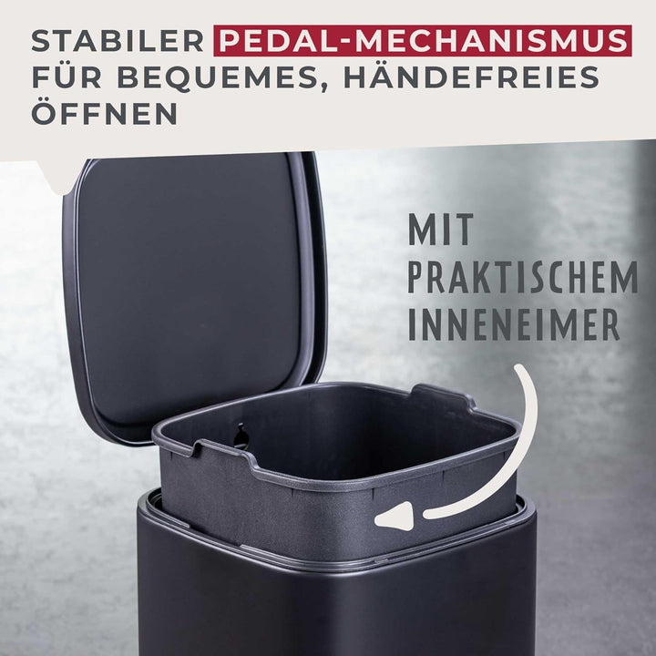 Fackelmann LONDON Pedal-Abfallsammler 4L – Stilvolles Design in Schwarz matt, Mit gedämpftem Deckel