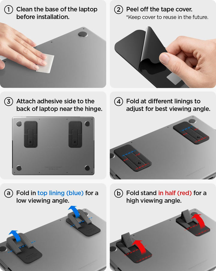 Spigen Slim Fold Laptop Ständer Höhenverstellbar [2 Stück] Selbstklebender Laptopständer, Doppelt Ve