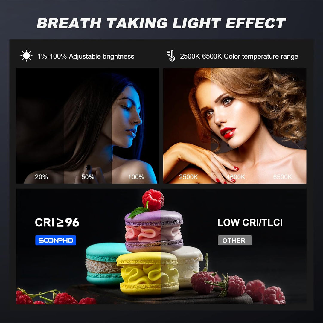 Soonpho 2-Pack LED VideoLicht Set Panel Videoleuchte Barn Door 2800–6500K Dimmbare 20W Licht Fotogra