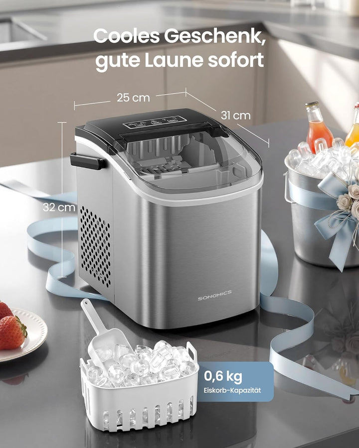SONGMICS Eiswürfelmaschine, Eiswürfelbereiter, Eismaschine mit Selbstreinigung, in 6 Minuten 9 Würfe
