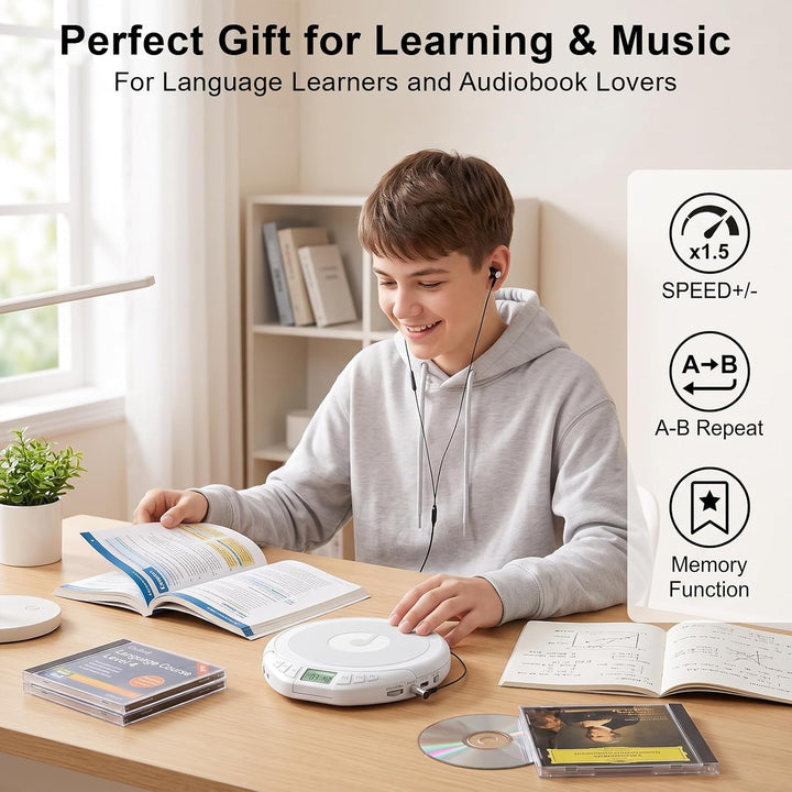 Gueray CD Spieler Tragbarer CD-Player Persönliche CD Players mit Kopfhörer LCD Display Anti-Skip Sch