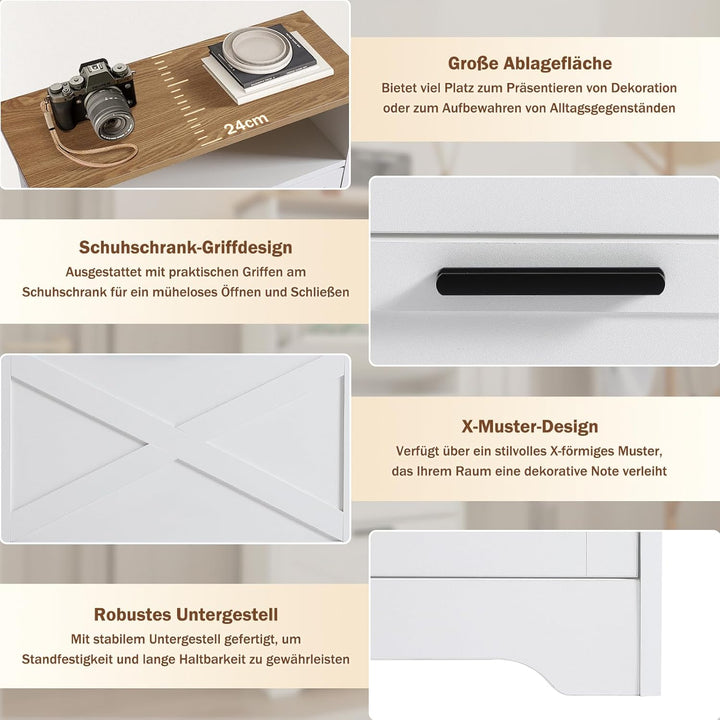 Farmhouse Schuhschrank mit 3 Klappschubladen, Schlankes Schuhregal für den Eingangsbereich, Schuhreg