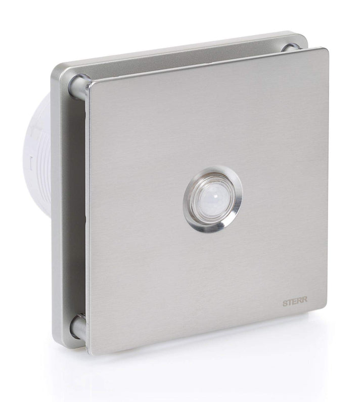 STERR Silberner Badlüfter 100 mm mit PIR - Badezimmerventilator - Edelstahlfront - Modernes Aussehen